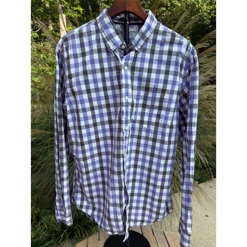 Old Navy Purple Plaid Slim Fit Button Down Shirt Mens Large Long Sleeve Gingham